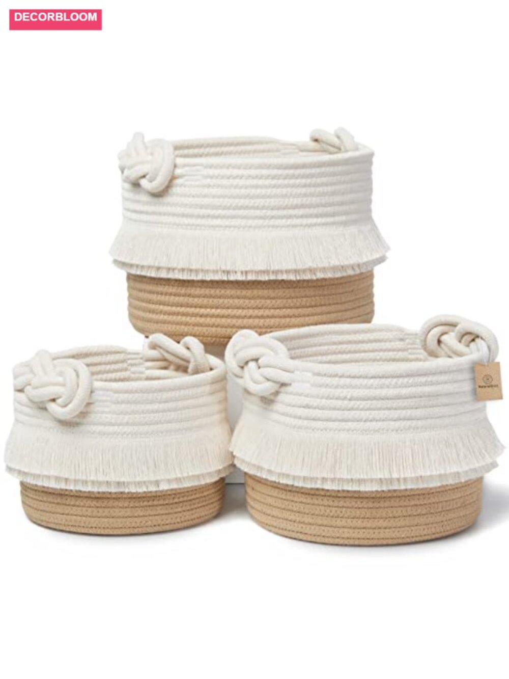 Cotton Rope Woven Storage Basket Set Of 3, Nursery Toy Organizer Bin